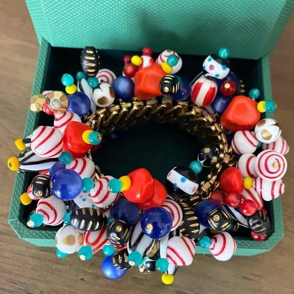 Vintage Cha Cha Wide Bracelet Glass Bead Expansion Boho Glam 1950's - Picture 2 of 8